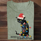 Merry Kissmyass Funny Cat Christmas LightsT-shirt