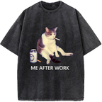 ME AFTER WORK Exhausted Cat Vintage Washed T-Shirt