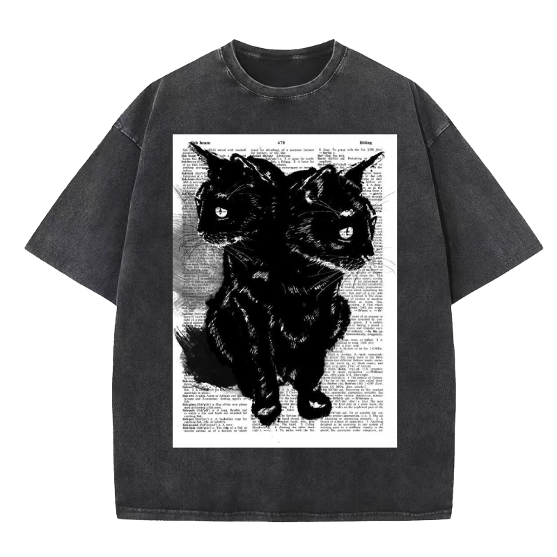 Abstract black cat Washed T-Shirt