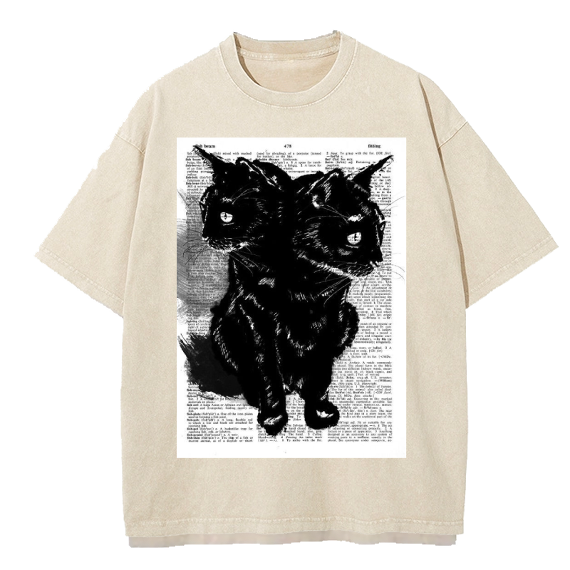 Abstract black cat Washed T-Shirt