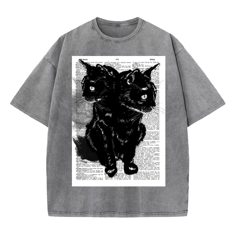 Abstract black cat Washed T-Shirt