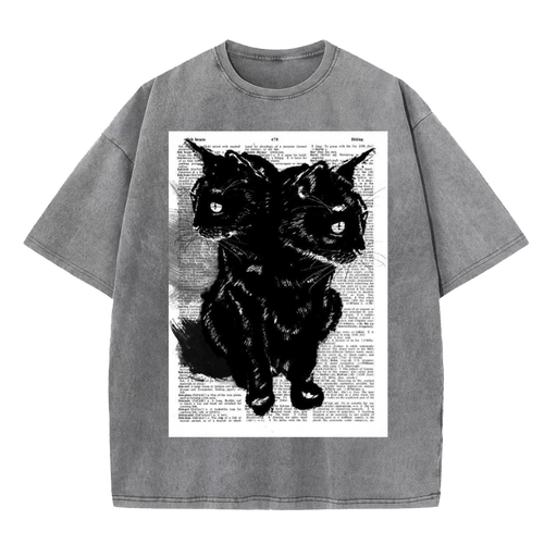 Abstract black cat Washed T-Shirt