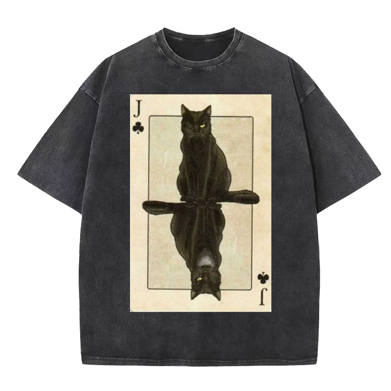 Poker Abstract black cat Washed T-Shirt