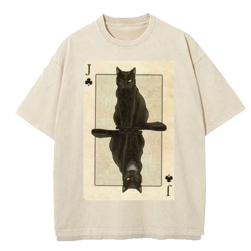 Poker Abstract black cat Washed T-Shirt
