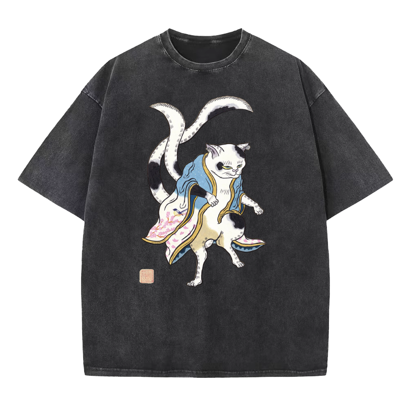 Ukiyo-e Cat Washed T-Shirt