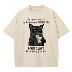 Grumpy Drunk Cat Washed T-Shirt