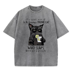 Grumpy Drunk Cat Washed T-Shirt