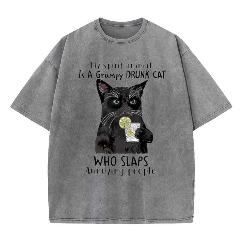 Grumpy Drunk Cat Washed T-Shirt