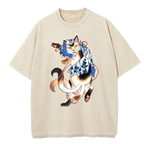 UKIYOE Dancing CAT Washed T-Shirt