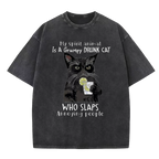 Grumpy Drunk Cat Washed T-Shirt