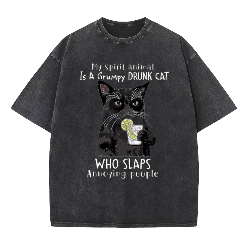 Grumpy Drunk Cat Washed T-Shirt