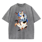 UKIYOE Dancing CAT Washed T-Shirt