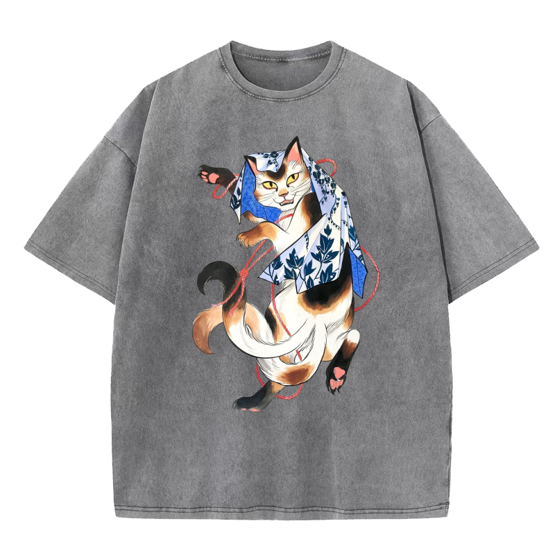 UKIYOE Dancing CAT Washed T-Shirt