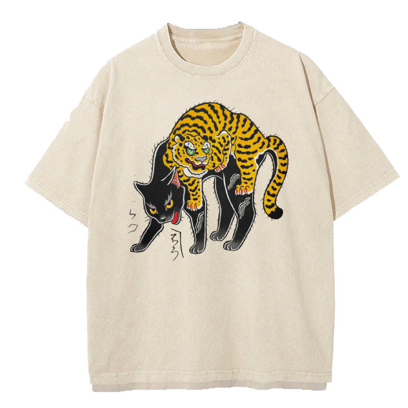 Tiger and Black Cat Washed T-Shirt