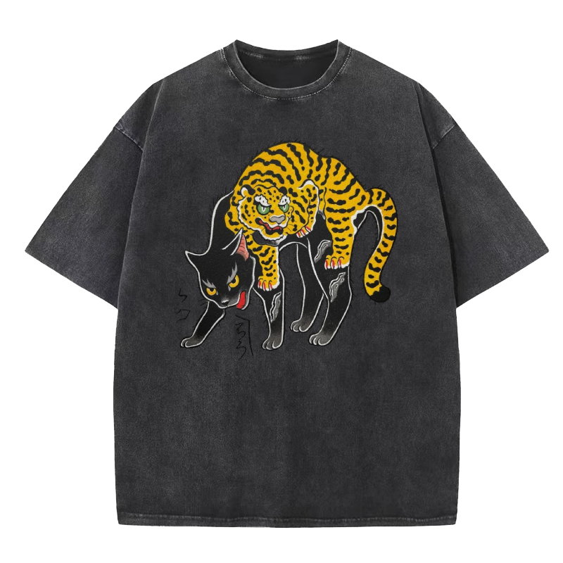 Tiger and Black Cat Washed T-Shirt