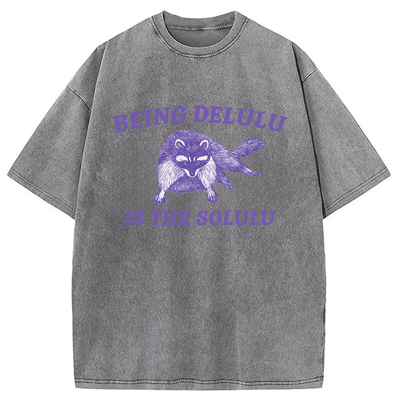 Funny Delusional Raccoon Washed T-Shirt