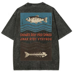 Fish And Fish Bone Washed Vintage Short Sleeves T-Shirt