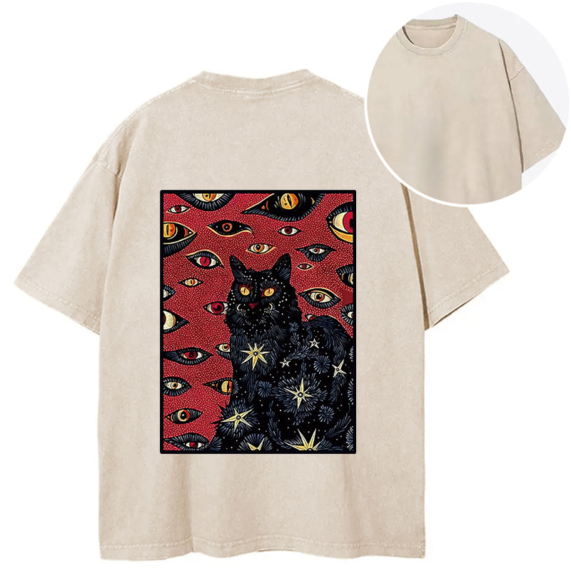 Mysterious Cat Back Washed T-Shirt