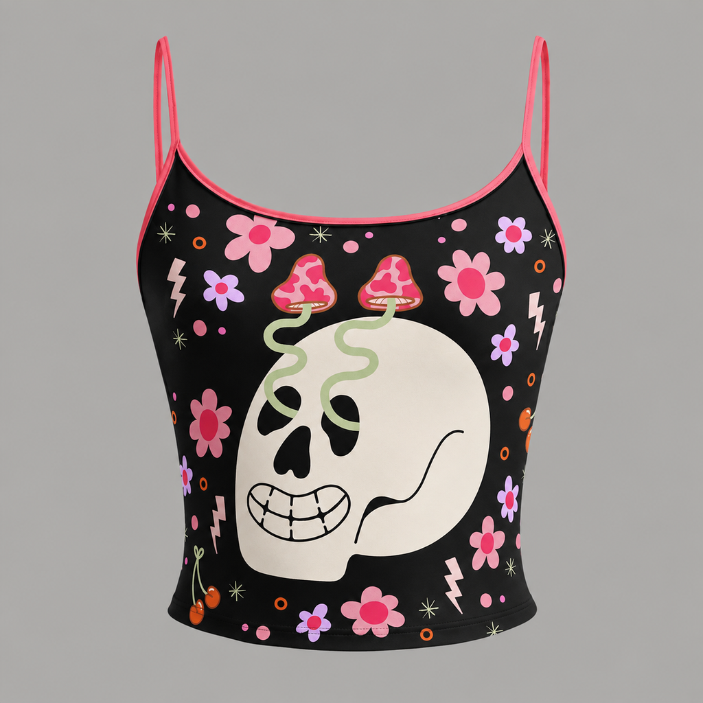 Skull Mushroom Cherry Top & Elasticated Trousers Two-Piece Set