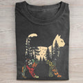 Unisex Boho Cat Plants Printed Washed Folded T-shirt