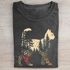 Unisex Boho Cat Plants Printed Washed Folded T-shirt