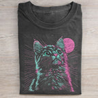Unisex Psychedelic Cat Printed Washed Folded T-shirt