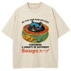 Cat Drinking Soup Washed T-Shirt