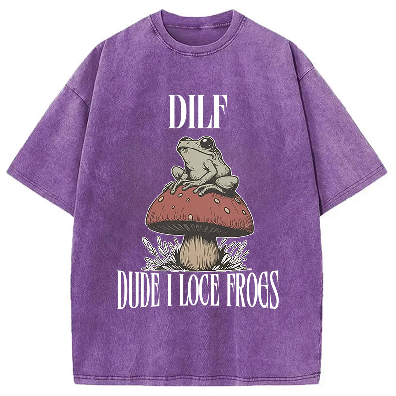 Cute Frog on Mushroom Washed T-Shirt