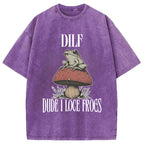 Cute Frog on Mushroom Washed T-Shirt