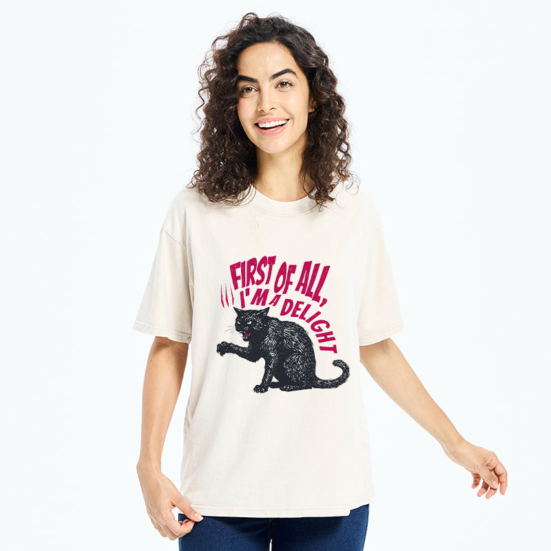 Unisex Fierce Black Cat Washed T-Shirt