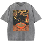 Eating Ramen Cat Washed T-Shirt