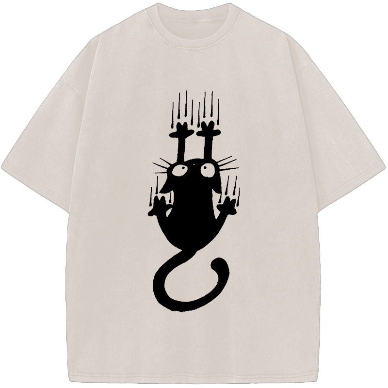 Unisex Cute Scratching Cat Vintage Washed T-Shirt