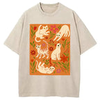 Cats And Flowers Washed T-Shirt