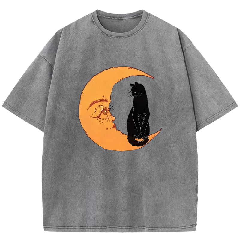 Cat On The Moon Washed T-Shirt