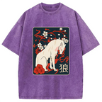 Ancient Japanese Wolf Art Washed T-Shirt