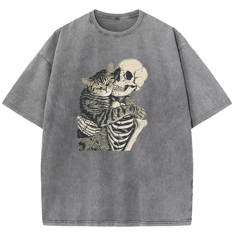 Me And Cat Art Print Washed T-Shirt