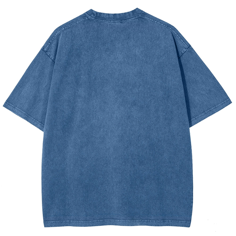 Unisex Vintage Fish Printed Washed Tee