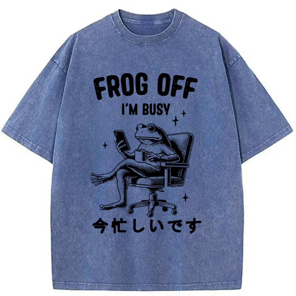 Busy Frog Funny Washed T-Shirt
