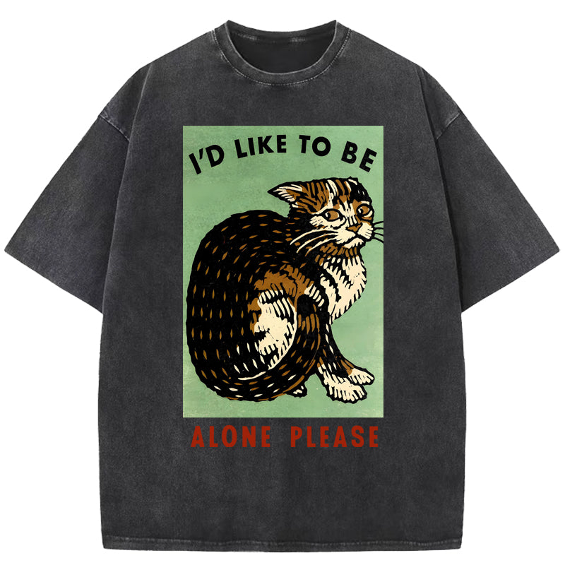 Alone Please Vintage Cat Art Print Washed T-Shirt