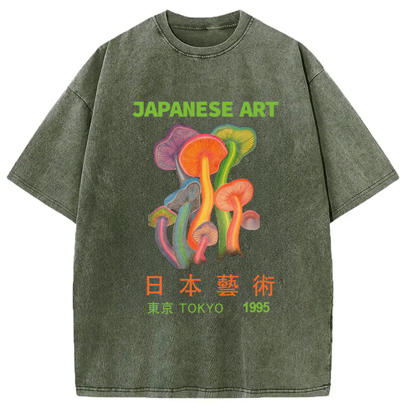 Colorful Mushrooms Japanese Art Washed T-Shirt