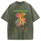 Colorful Mushrooms Japanese Art Washed T-Shirt