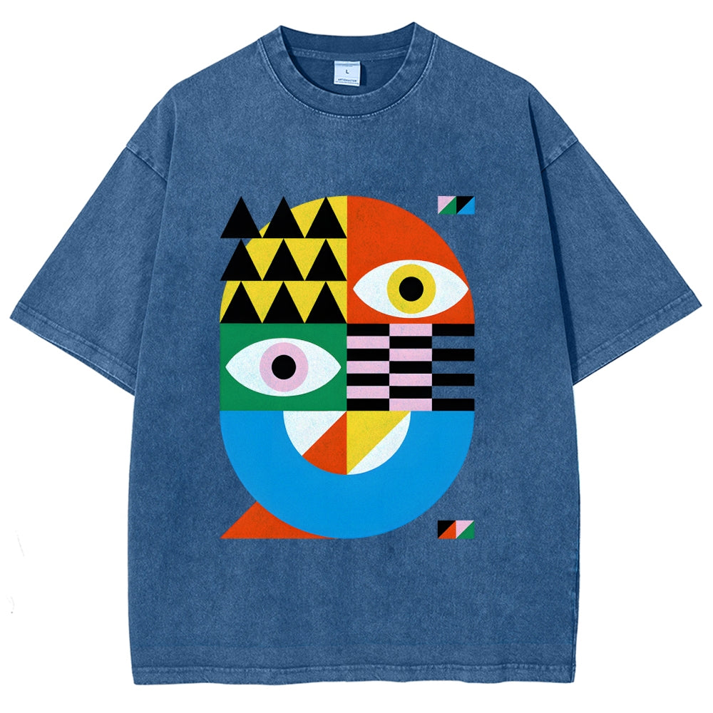 Unisex Bauhaus Art Eye Printed Washed Tee