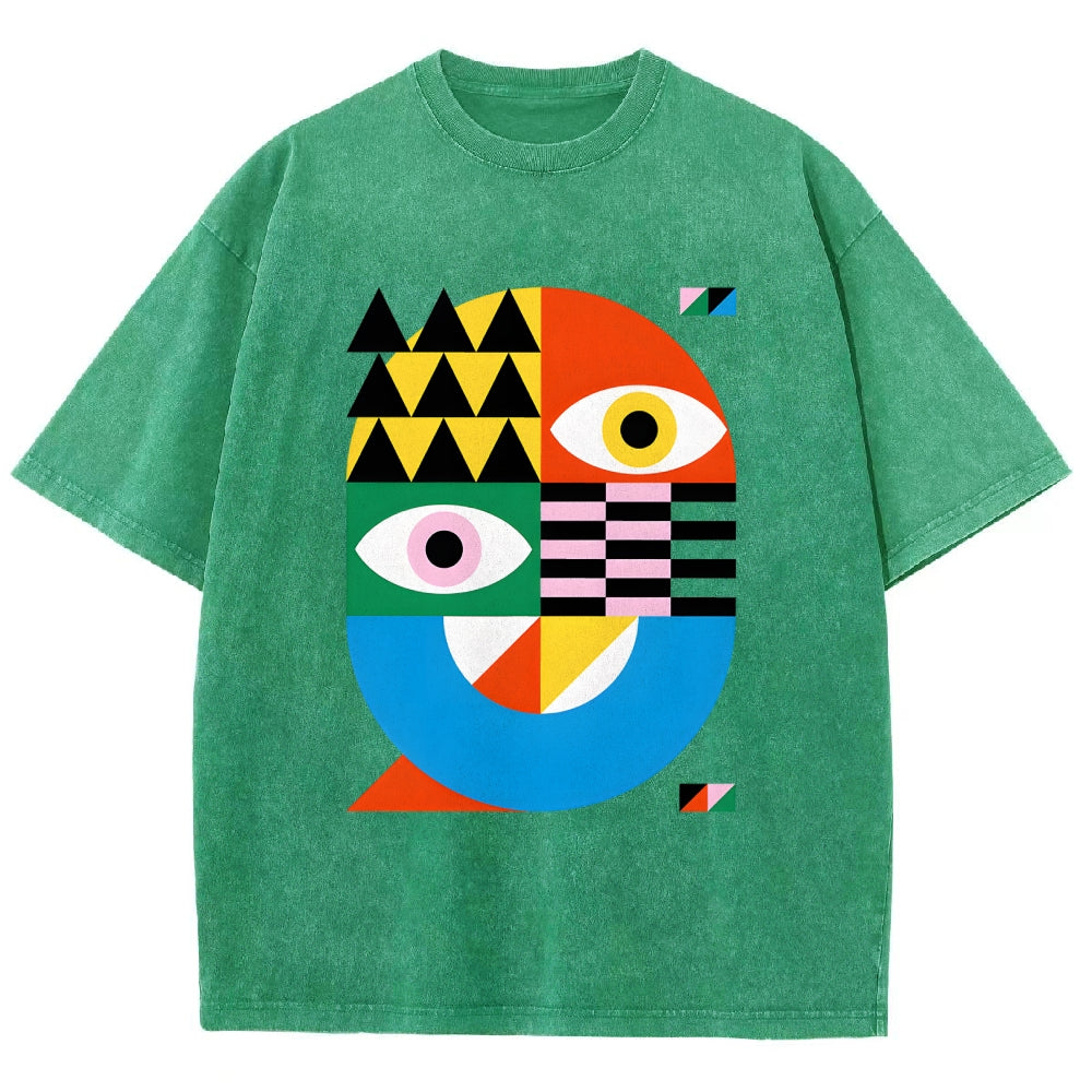 Unisex Bauhaus Art Eye Printed Washed Tee