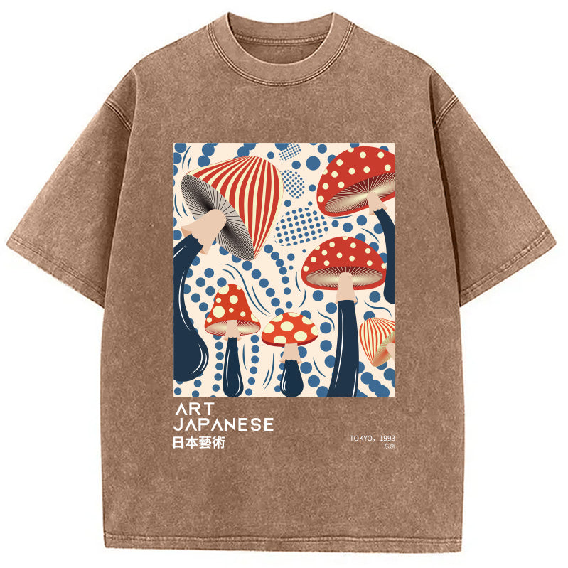 Japanese Art Dancing Mushroom Washed T-Shirt