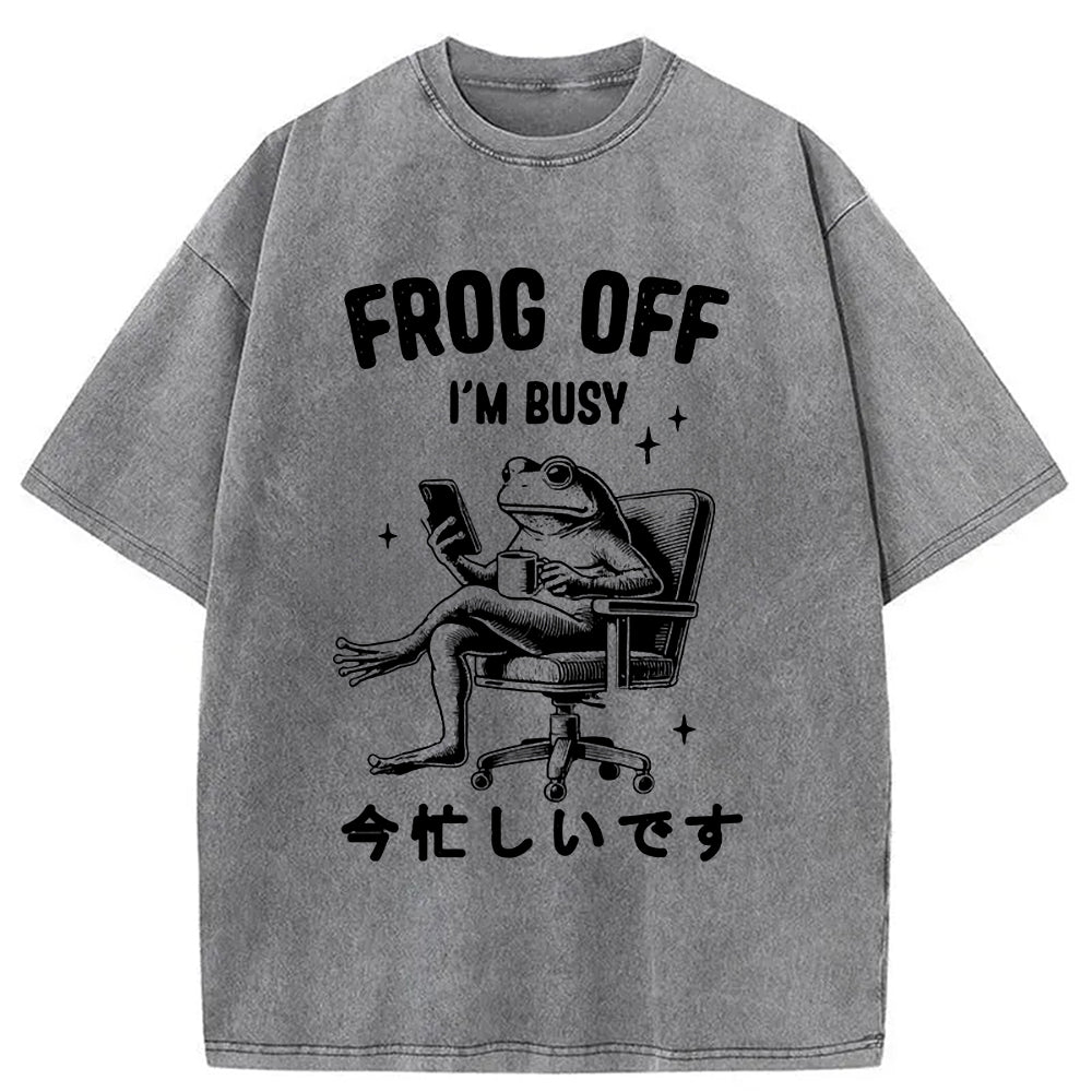 Busy Frog Funny Washed T-Shirt