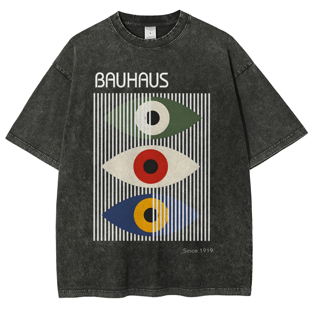 Unisex Bauhaus Art Eye Printed Washed T-shirt