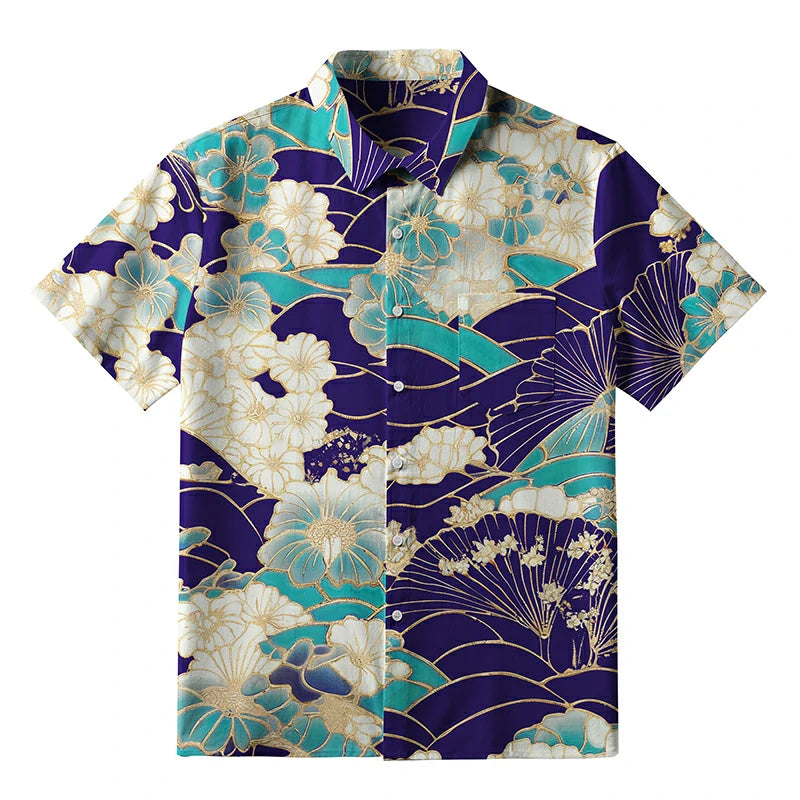 Gold Stroke Flowers Button-up Shirt