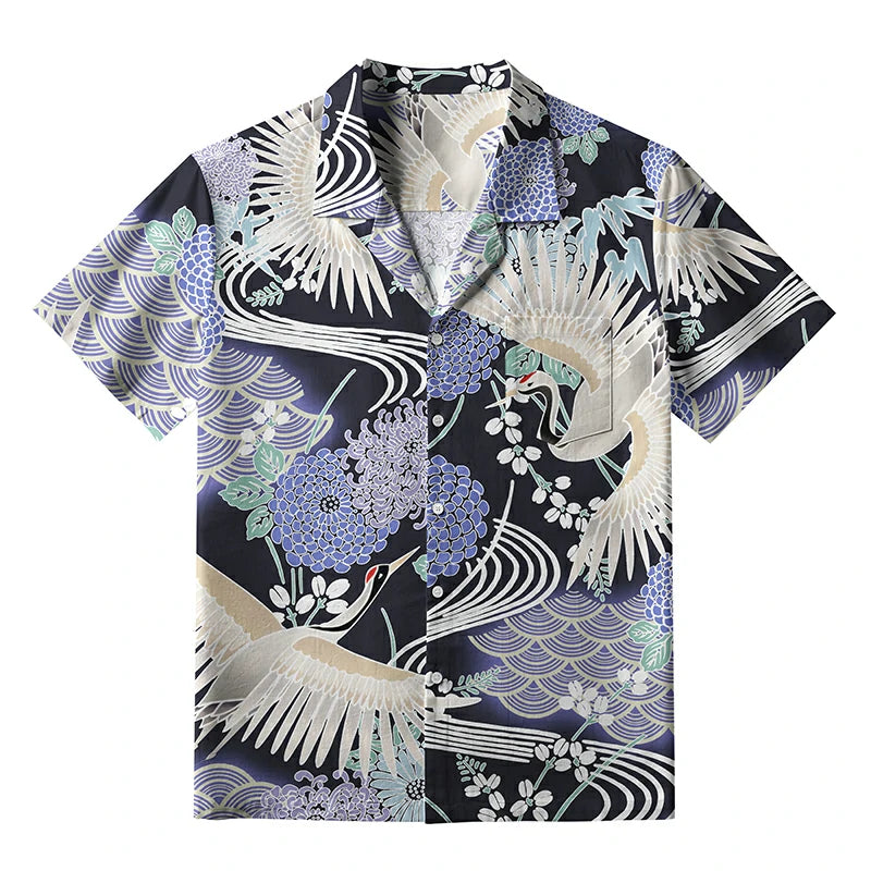Cranes And Blooms Aloha Hawaiian Shirt