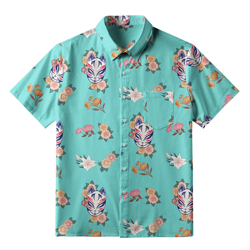 Fox Mask With Flowers Button-up Shirt
