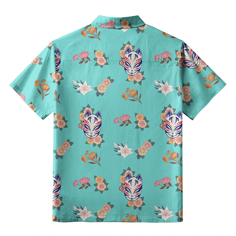 Fox Mask With Flowers Button-up Shirt